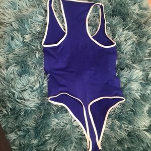 Blue and white striped bodysuit.